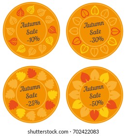 Circle frame of orange leaves isolated on white background. ECO autumn shopping sale. Nature set. Shop design