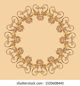 circle frame ornament with texture of flowers and vines. mandala brown color.