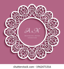 Circle Frame mit Zierspitzenrahmen, ausgeschnittenes Papiermuster, elegante Vektorvorlage zum Laserschneiden, runde Lackierung zum Hochzeitseinladungskartendesign. 