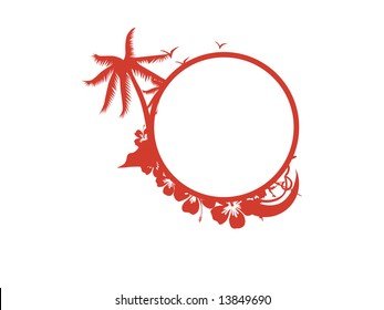 marco de círculo con palmera y aves, ilustración vectorial