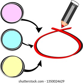 Circle frame pencil,writing drawn to highlight,design frame, topic, 3-step with hand , template design,for adding text and location for information in color presentation children science school 