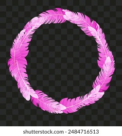 Circle frame with pink angel or flamingo feather