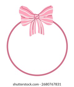 Circle frame with pink coquette bow in simple flat style