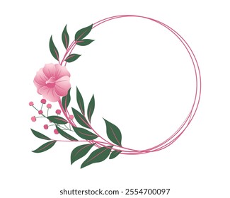 Circle Frame with Pink flowers, suitable for wedding card, Invitation, and greeting Card
