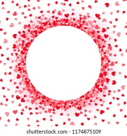 Circle frame with pink and red hearts
