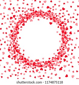 Circle frame with pink and red hearts