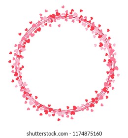 Circle frame with pink and red hearts