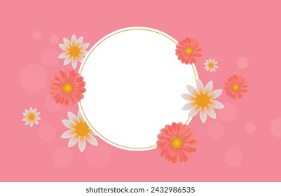marco de círculo con fondo de flores rosa y blanco 
