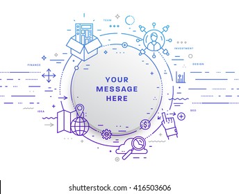 Circle Frame with Place for Text. Set of application development, web site coding, information and mobile technologies vector icons and elements. Thin Line Flat Style.