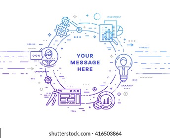 Circle Frame with Place for Text. Set of application development, web site coding, information and mobile technologies vector icons and elements. Thin Line Flat Style.