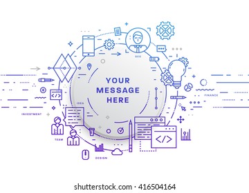 Circle Frame with Place for Text. Set of application development, web site coding, information and mobile technologies vector icons and elements. Thin Line Flat Style.