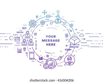 Circle Frame with Place for Text. Set of application development, web site coding, information and mobile technologies vector icons and elements. Thin Line Flat Style.