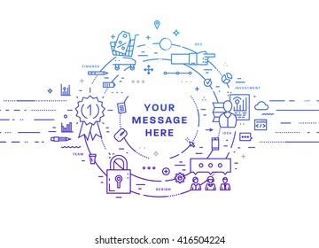 Circle Frame with Place for Text. Set of application development, web site coding, information and mobile technologies vector icons and elements. Thin Line Flat Style.