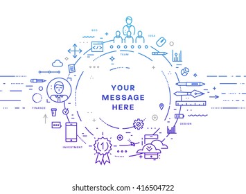 Circle Frame with Place for Text. Set of application development, web site coding, information and mobile technologies vector icons and elements. Thin Line Flat Style.