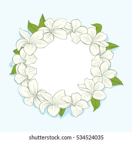 Circle frame with plumeria flowers. Vector illustration