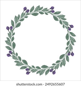circle frame with purple bud and leaves border