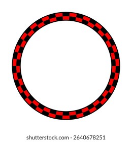 Circle frame with red and black checkered pattern. Alternating checker tiles round border vector illustration.