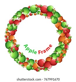 Circle frame, red, yellow green apple cartoon