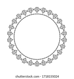 Circle frame with romantic ornament. Hand drawn style. Vector illustration. Design element for greeting card, poster, leaflet, sticker, booklet, cover.
