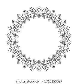 Circle frame with romantic ornament. Hand drawn style. Vector illustration. Design element for greeting card, poster, leaflet, sticker, booklet, cover.