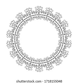 Circle frame with romantic ornament. Hand drawn style. Vector illustration. Design element for greeting card, poster, leaflet, sticker, booklet, cover.