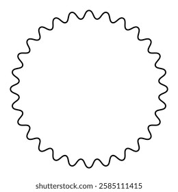 Circle frame with serpentine line. Snake-like border and decorative surround formed by a single wavy line, which moves in the form of a sine wave. Isolated black and white illustration over white.