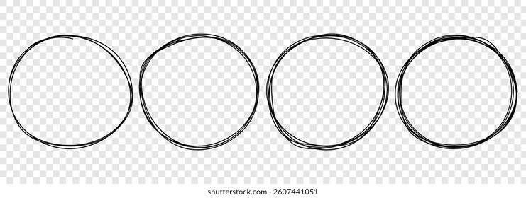 Circle frame set. Circular scribble doodle vector illustration. Round frame set. Black highlighter circle on white background. Brush highlight text circles deign. Vector illustrator.