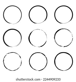 Circle frame set. Ink paint brush stain. Vector illustration.