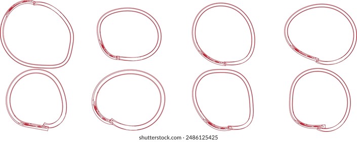 Conjunto de marco circular. Juego de marcos redondos. Marcos geométricos de diseño de círculo de línea. Bordes de forma redonda. Conjunto de esbozo de línea de círculo de dibujo a mano. 