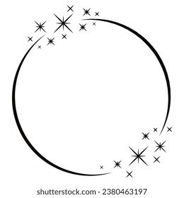 Circle frame with shiny stars minimal black line boundary with copy space vector illustration. Round border with sparkles glow effect magic festive blink luxury shimmer decoration greeting ring shape