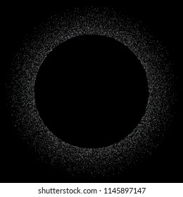 Circle frame of silver confetti or shiny radial glitter particles. Vector glittery sparkling dots background for Christmas, New Year or birthday and luxury fashion design