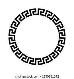 Circle frame of simple greek pattern. Black vector illustration.