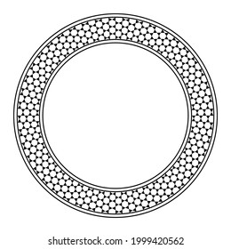 Circle frame with Star of David pattern. Round border with a trihexagonal tiling. White hexagons surrounded by black equilateral triangles. In Japanese basketry it is called Kagome lattice. Vector.