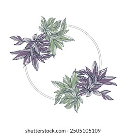 Circle frame with Succulent. Hand drawn round line border, leaves and flowers, wedding invitation and cards, logo design and posters template. Elegant minimal style floral vector isolated 