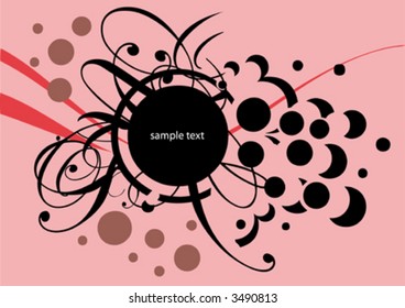 circle frame with swirls, bubbles and wave on background