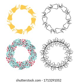 Marco circular con tulipán y puntos para sitio web, postales, tela, papel, banner, volante, folletos, póster. Ilustración vectorial abstracta. Color turquesa, amarillo y rojo.