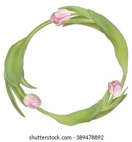Circle frame with tulips flowers isolated on white background. EPS 10 vector file included