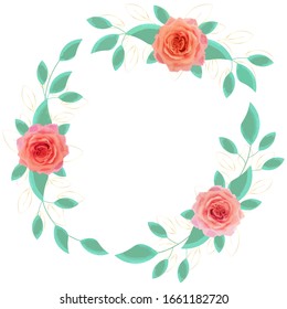 circle frame with various elegant watercolour flowers. Vector image