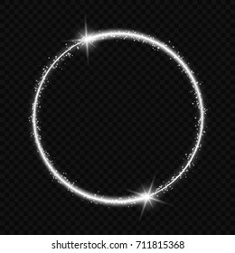 circle frame  with Vector light effect. Silver white comet with glowing tail of shining stardust sparkles,