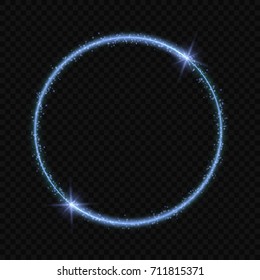 circle frame  with Vector light effect. neon comet with glowing tail of shining stardust sparkles,