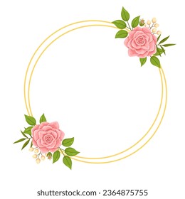 Circle frame with vector rose flowers