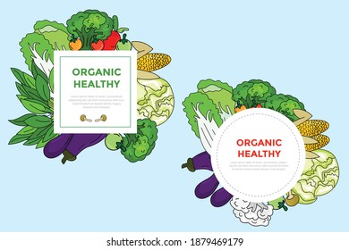 Circle frame vegetable. Concept illustration for groceries, agriculture stores, packaging and advertising. 