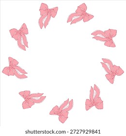 Zirkelrahmen mit Vintage romantischen Bogen zum Valentinstag, Babydusche und Geburtstagsfeier. Handgezeichneter Kranz mit Kopienraum für Text. Vektorgrafik für Karten, Einladungen, Verpackung, Branding
