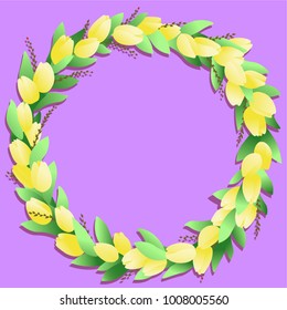 Circle frame with  yellow tulips and springs 