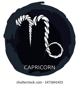 Circle frame with zodiac sign Capricorn isolated on white background. Zodiac constellation. Hand drawn style. Design element for horoscope and astrological forecast.