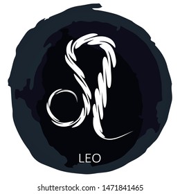 Circle frame with zodiac sign Leo isolated on white background. Zodiac constellation. Hand drawn style. Design element for horoscope and astrological forecast.