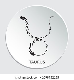 Circle frame with zodiac sign Taurus isolated on white background. Design element for web sites or greeting cards.