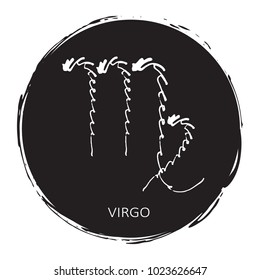 Circle frame with zodiac sign Virgo isolated on white background. Design element for posters, stickers or greeting cards.