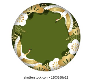 Circle frame/background with traditional Japanese pattern, vector illustration.