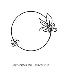 Circle frames with botanical decoration. Doodle Hand Drawn Decorative Outlined Wreaths with Branches, Herbs, Plants, Leaves and Flowers, Florals. Vector Illustrations.

